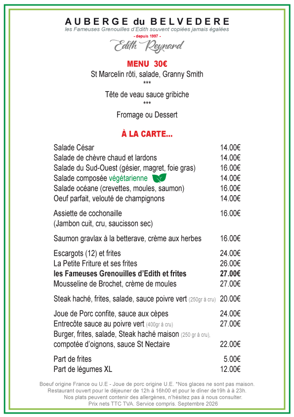 Menu Burger 29€ et À la Carte