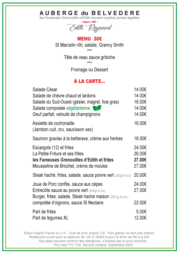 Menu Burger 29€ et À la Carte